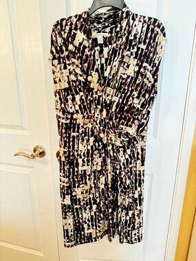 Kenneth Cole Faux Wrap Dress Brown White XL